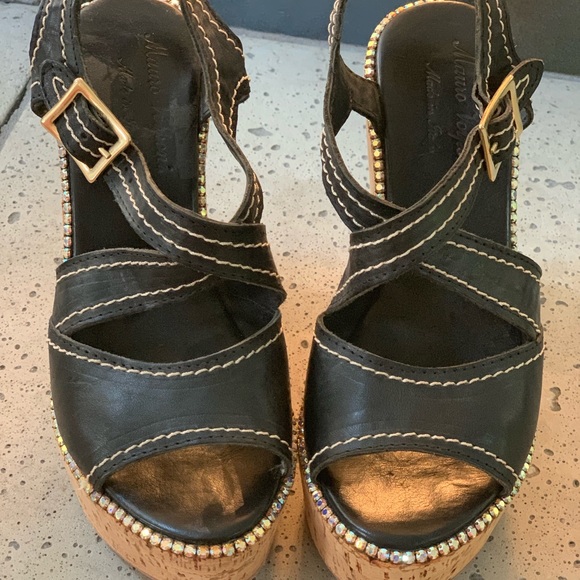 Italian black and rhinestone wedges. - Picture 2 of 5